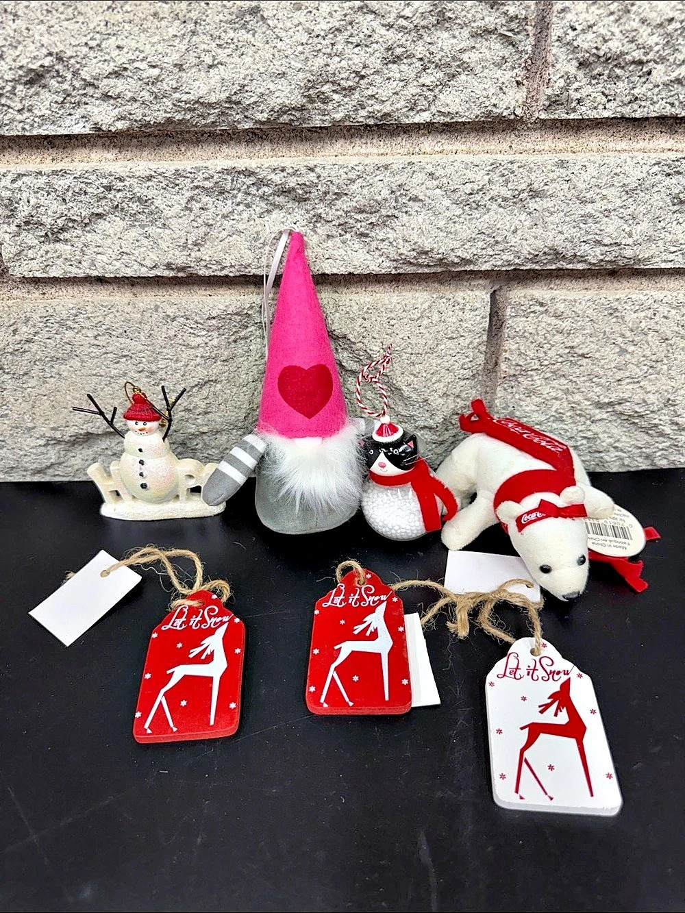 Christmas Decor Lot of 7 Coca Cola Polar Bear Gnome Snowman Cat Ornaments